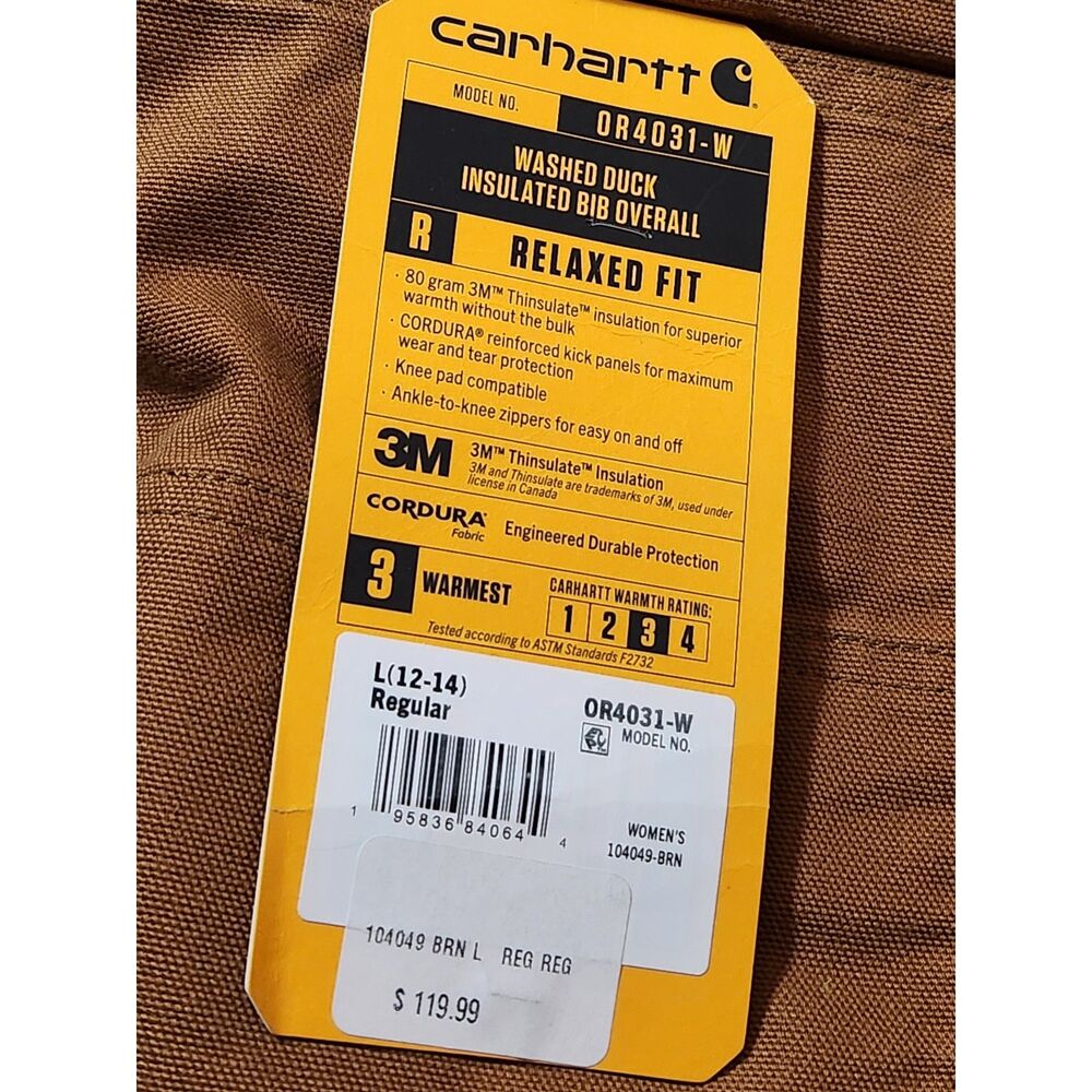 Carhartt Women’s Brown Insulated Bib Overalls Large Relaxed Fit - Picture 7 of 9